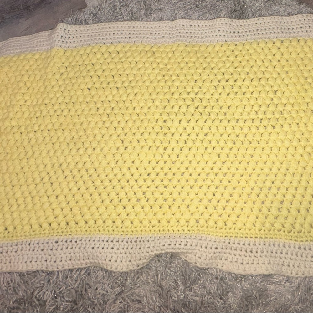 Handmade Yellow & Cream Crochet Baby Blanket